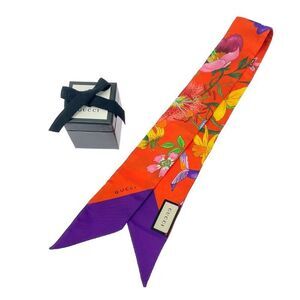 Gucci Silk Floral Neck Bow Scarf Multicolor 492010 Scarf With Box